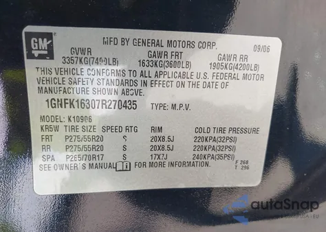 2007 Chevrolet Suburban 1500 Ltz z USA, uszkodzony, nr VIN 1GNFK16307R270435